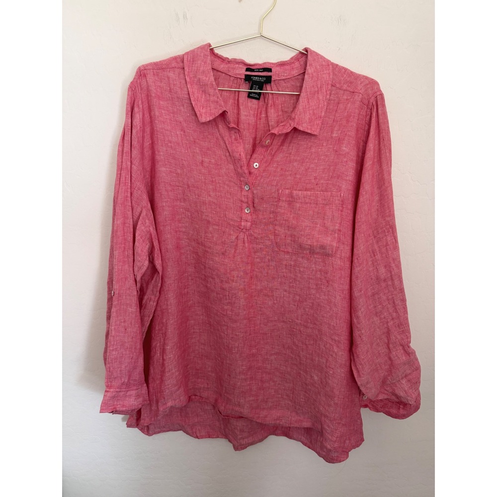 Jones & Co Jones New York 100% Linen Pink Tunic Top 3X Relaxed Coastal Vacation